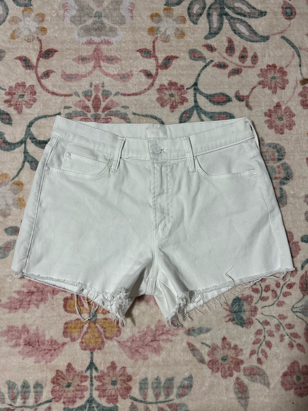 MOTHER White Denim Frayed-Hem Jean Shorts